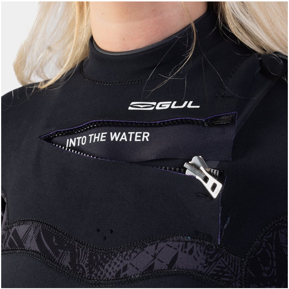 2025 Gul Womens Response FX 5/4mm Chest Zip Wetsuit RE1265-C1 - Black / Broken Palm